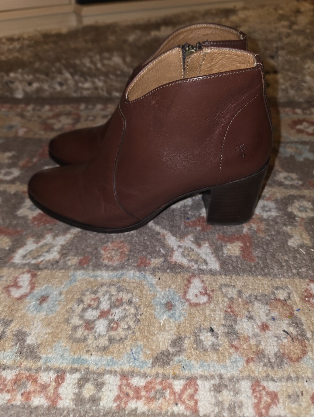 FRYE Beautiful Rich Brown Leather Zip Ankle Boots/Booties Size 8M Nice Pre-owned